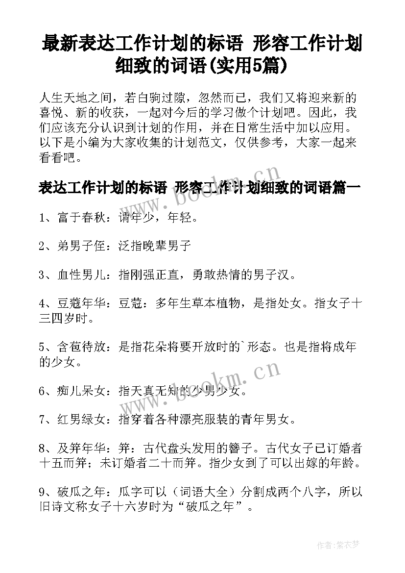 最新表达工作计划的标语 形容工作计划细致的词语(实用5篇)