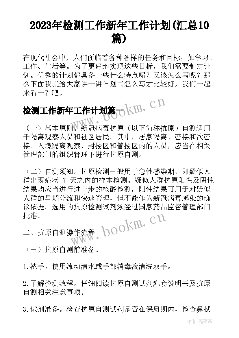 2023年检测工作新年工作计划(汇总10篇)