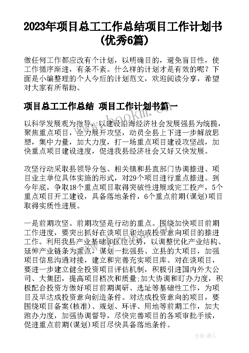 2023年项目总工工作总结 项目工作计划书(优秀6篇)