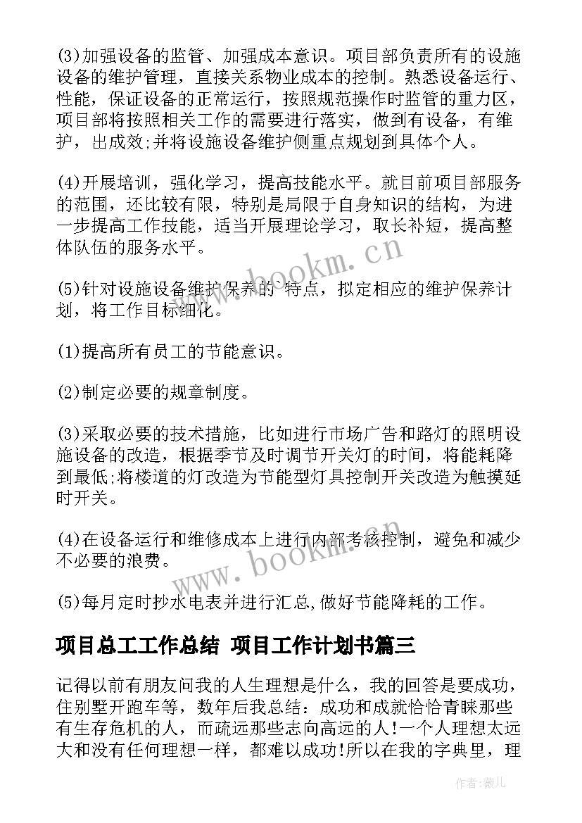 2023年项目总工工作总结 项目工作计划书(优秀6篇)