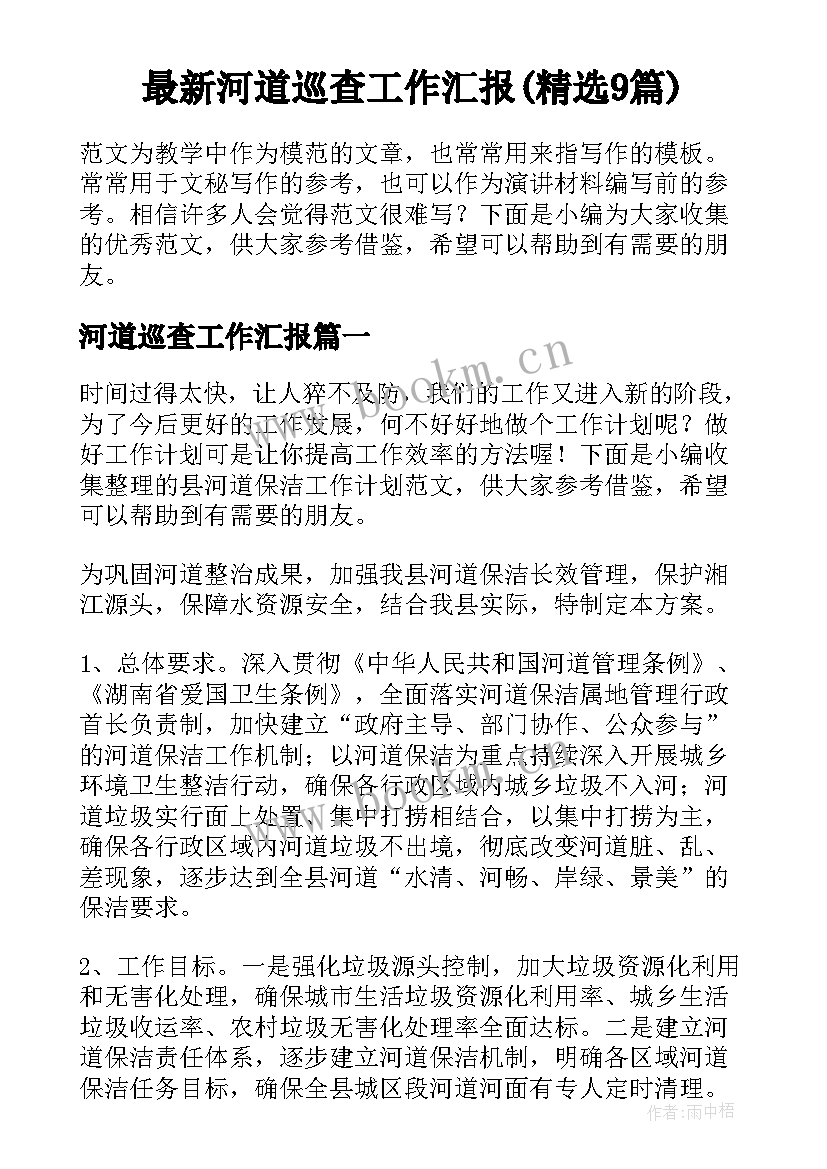 最新河道巡查工作汇报(精选9篇)