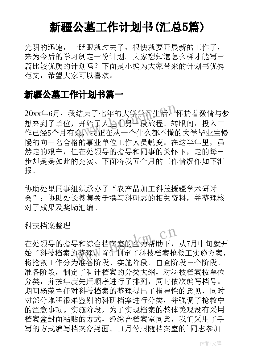 新疆公墓工作计划书(汇总5篇)