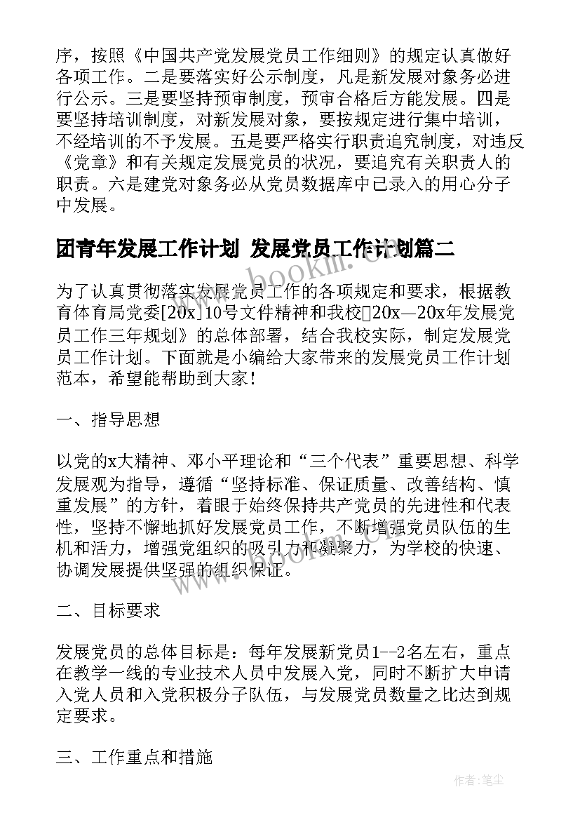 2023年团青年发展工作计划 发展党员工作计划(汇总9篇)