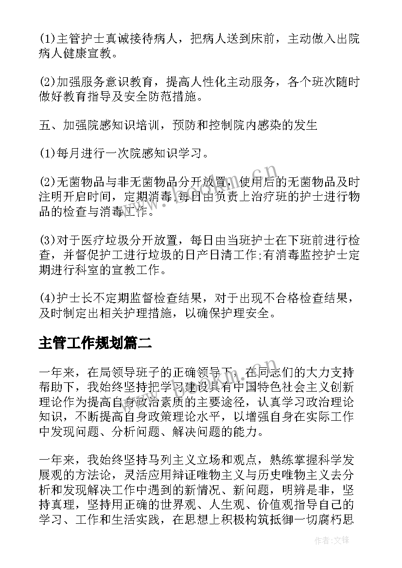 2023年主管工作规划(实用5篇)