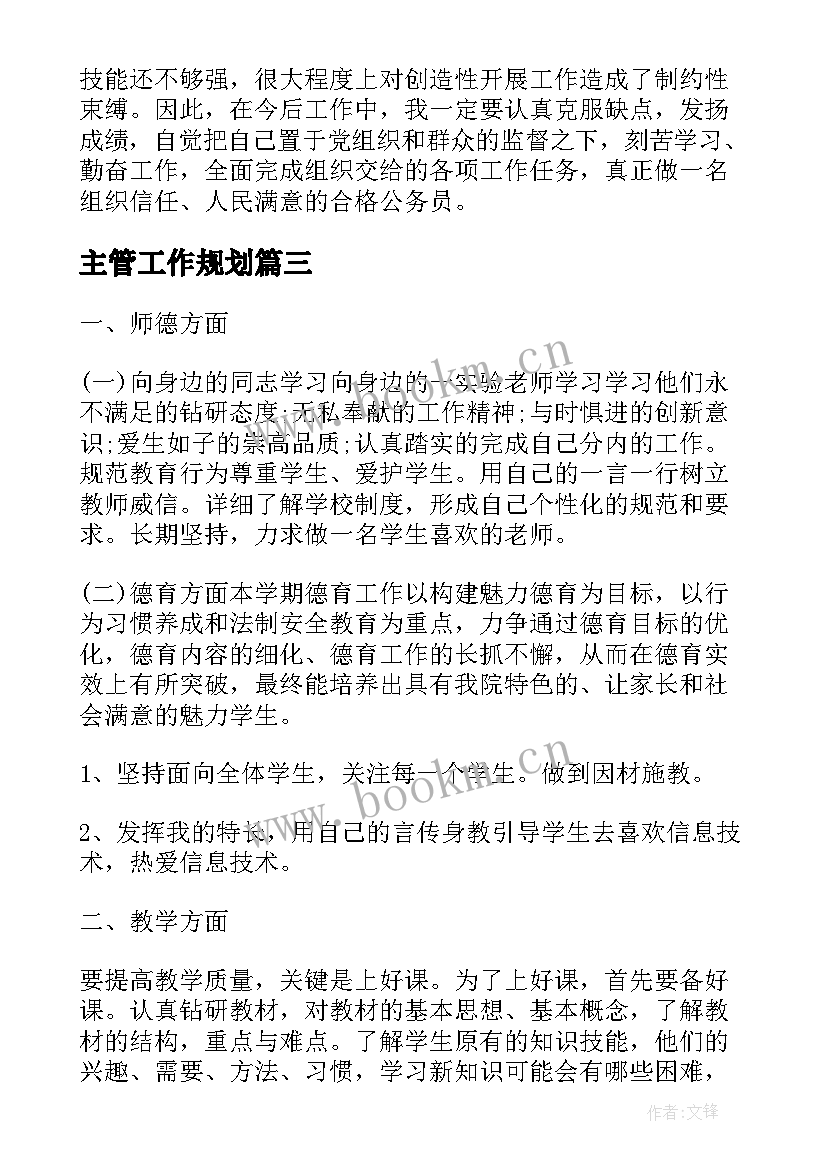 2023年主管工作规划(实用5篇)