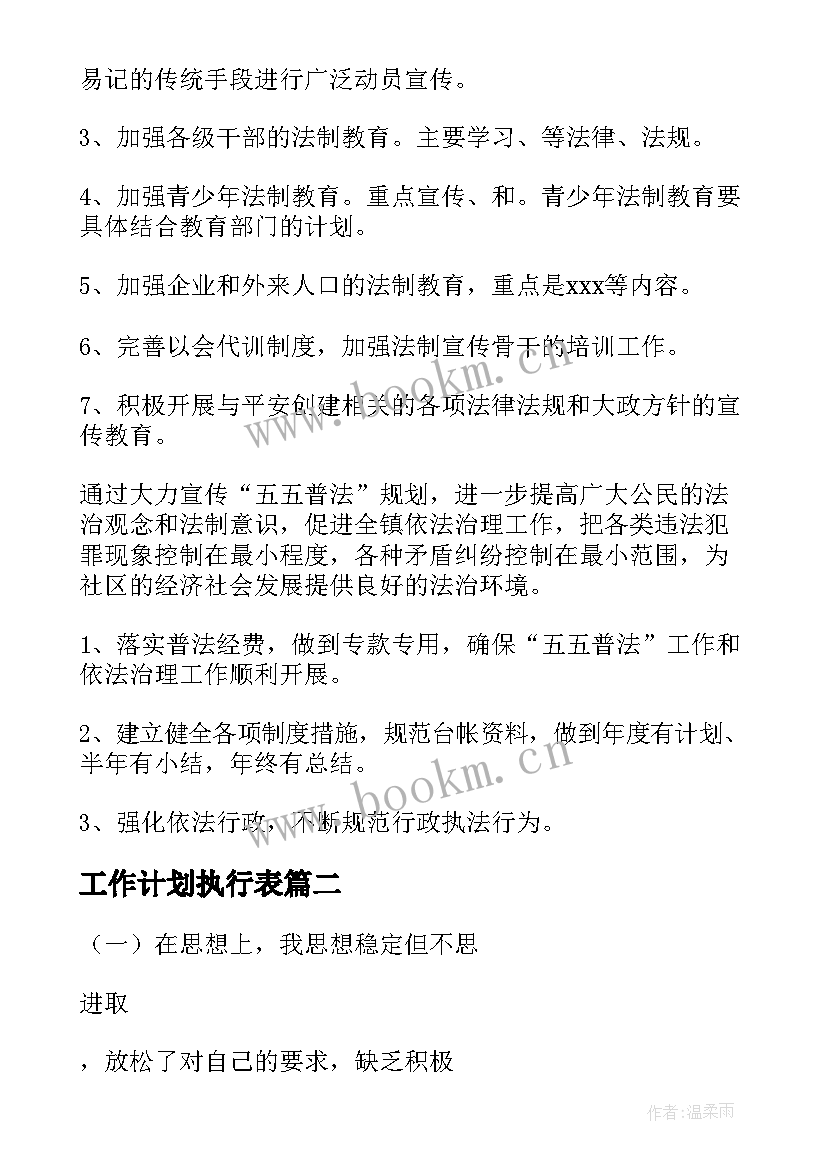 工作计划执行表(实用6篇)