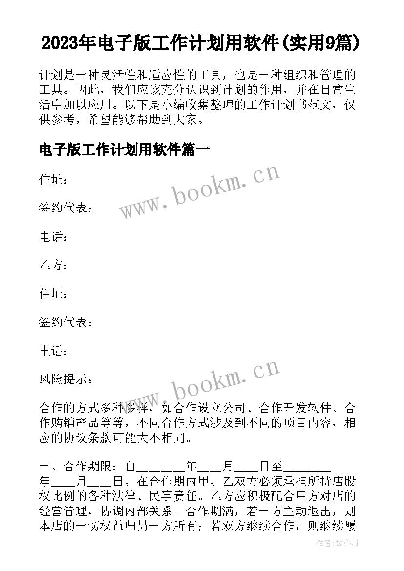 2023年电子版工作计划用软件(实用9篇)