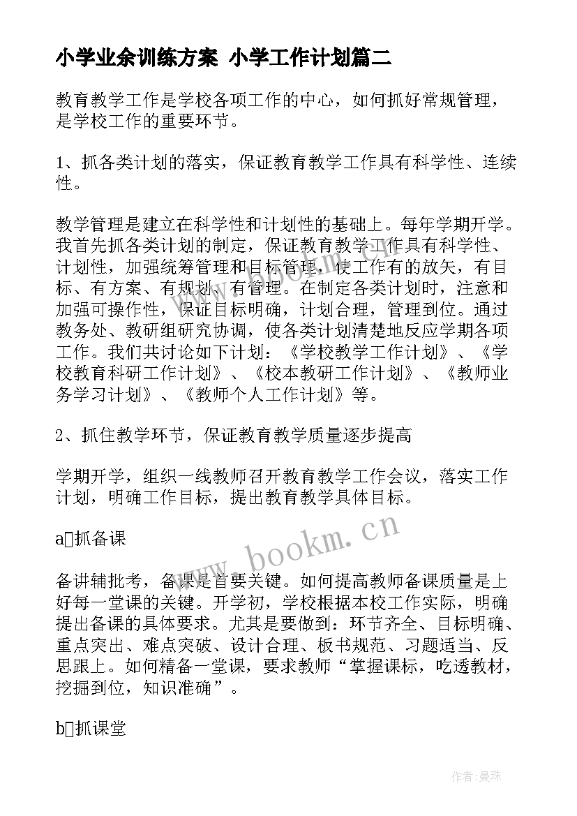 2023年小学业余训练方案 小学工作计划(汇总6篇)