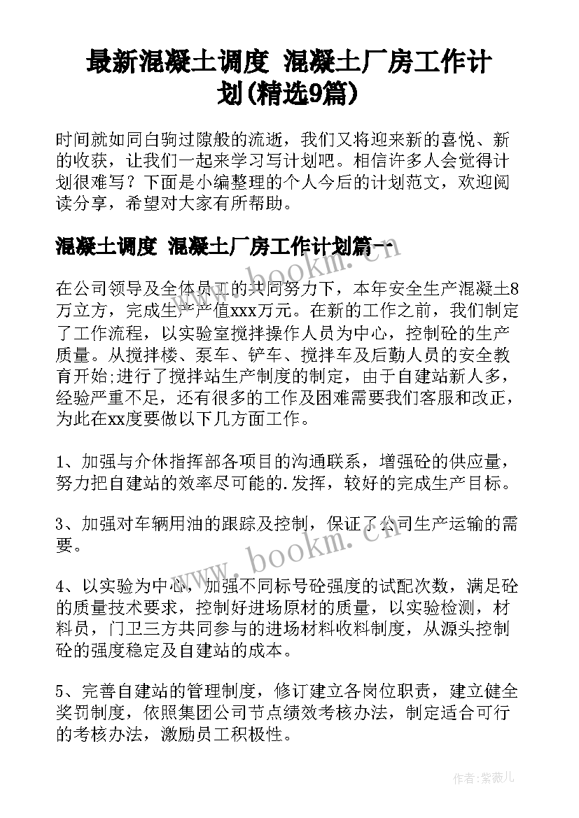 最新混凝土调度 混凝土厂房工作计划(精选9篇)