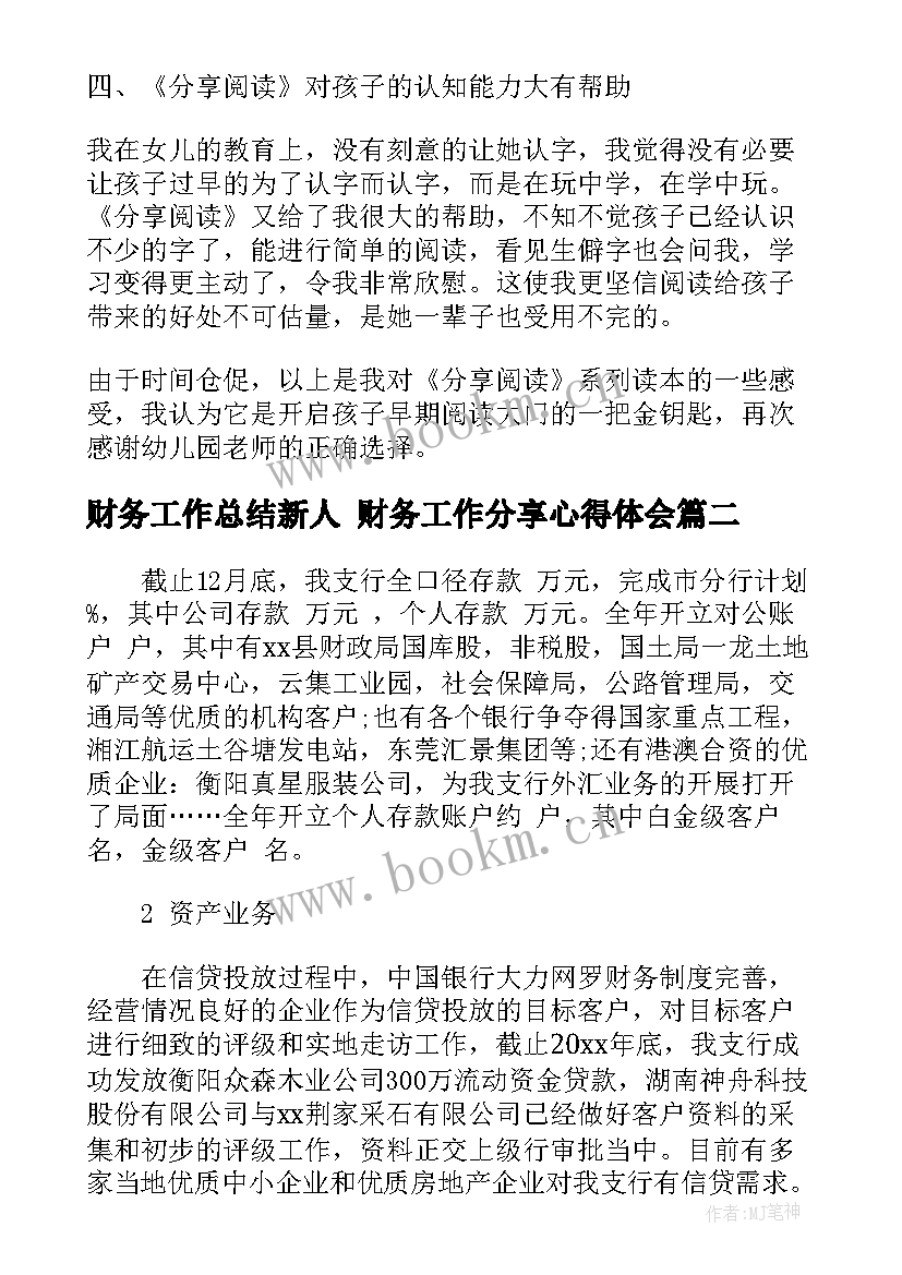 财务工作总结新人 财务工作分享心得体会(通用6篇)