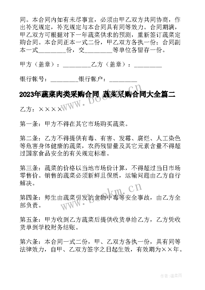 2023年蔬菜肉类采购合同 蔬菜采购合同(实用5篇)