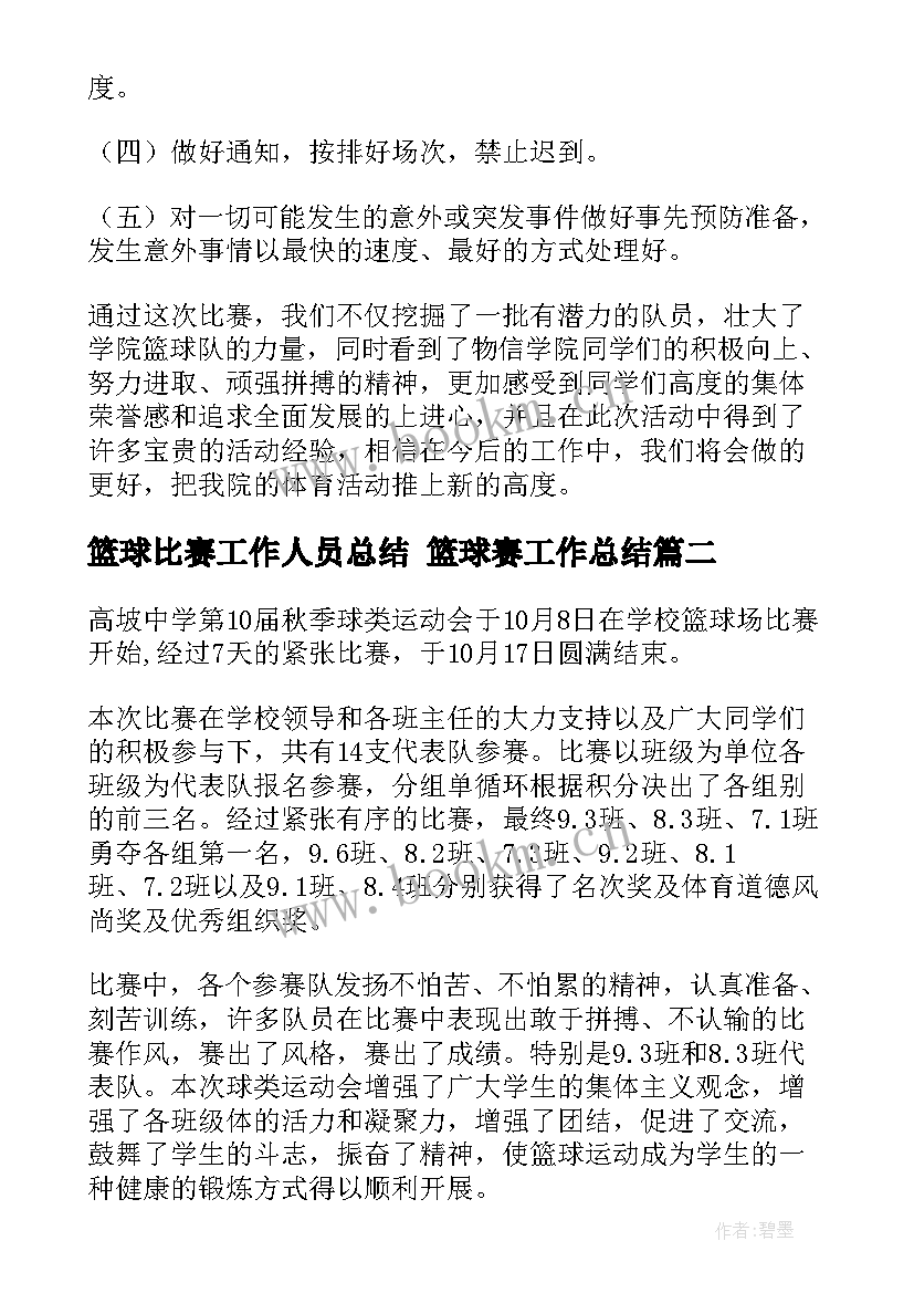 最新篮球比赛工作人员总结 篮球赛工作总结(大全10篇)