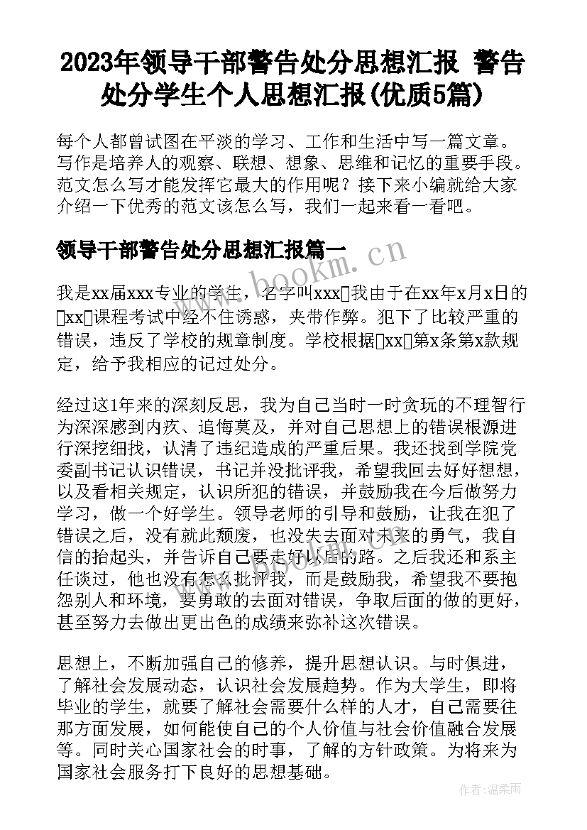 2023年领导干部警告处分思想汇报 警告处分学生个人思想汇报(优质5篇)