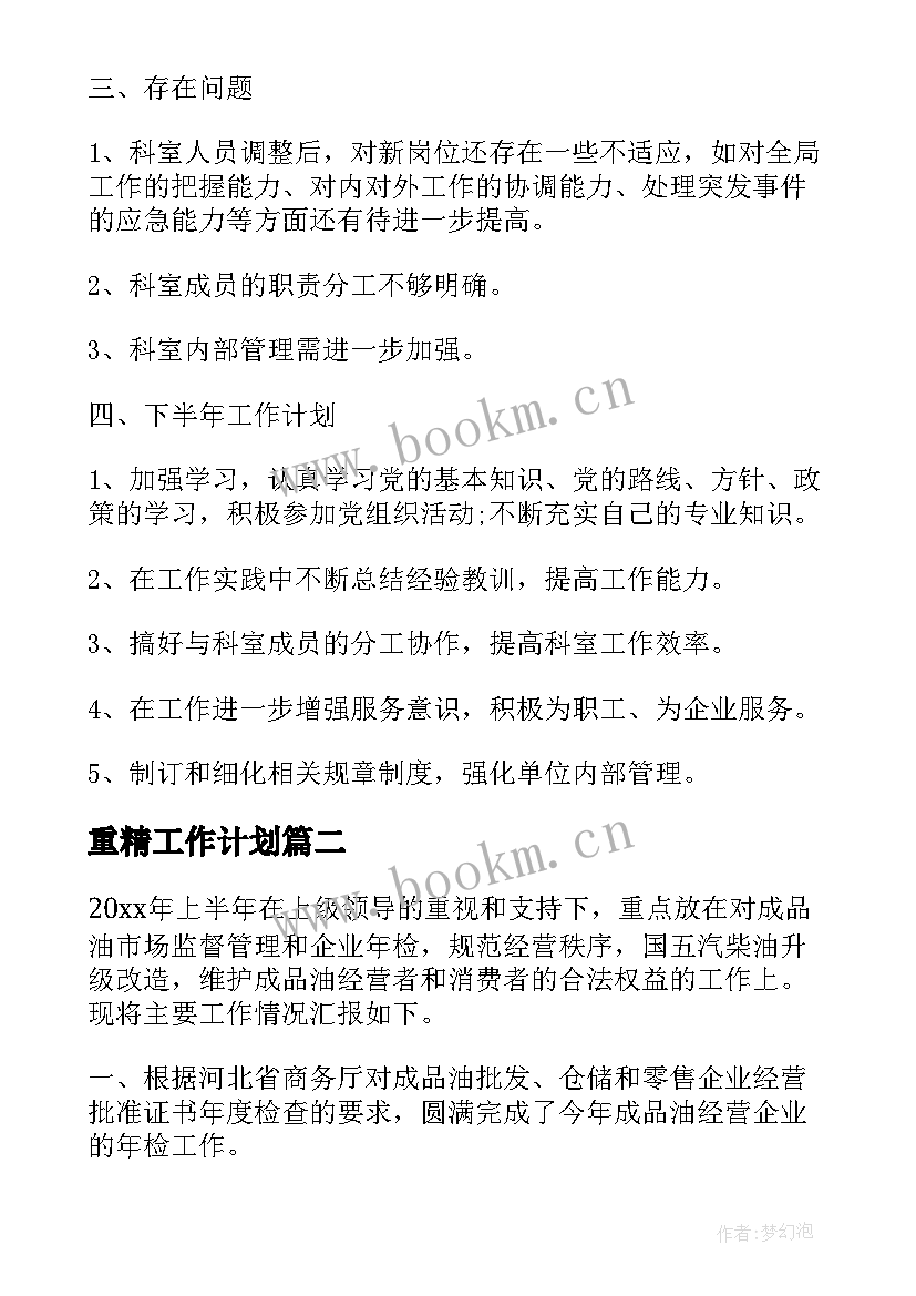 2023年重精工作计划(通用5篇)