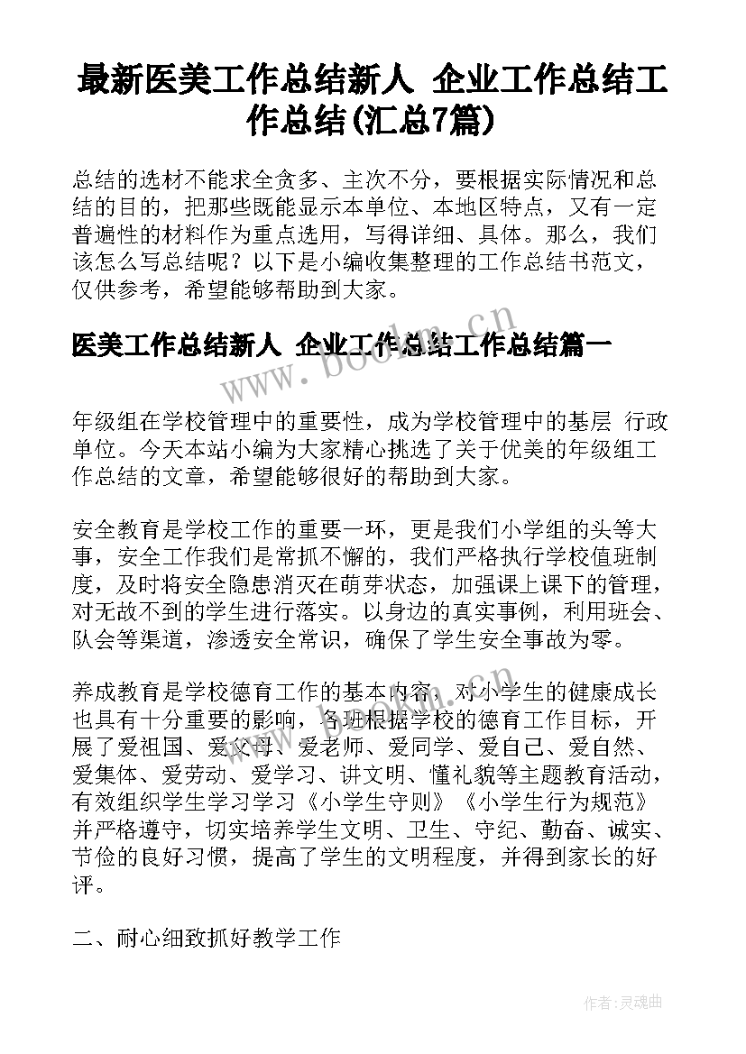 最新医美工作总结新人 企业工作总结工作总结(汇总7篇)