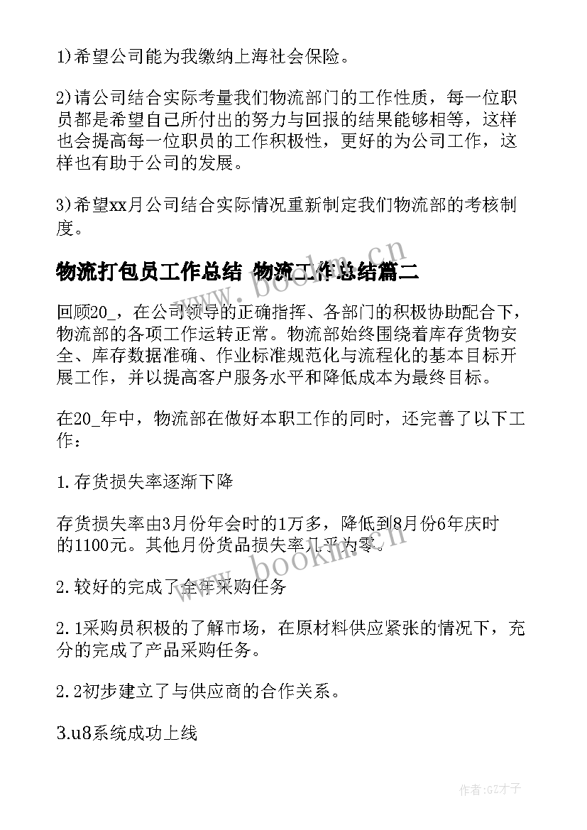 2023年物流打包员工作总结 物流工作总结(实用6篇)