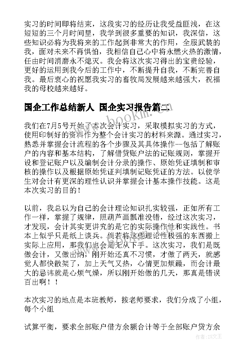 国企工作总结新人 国企实习报告(优秀6篇)