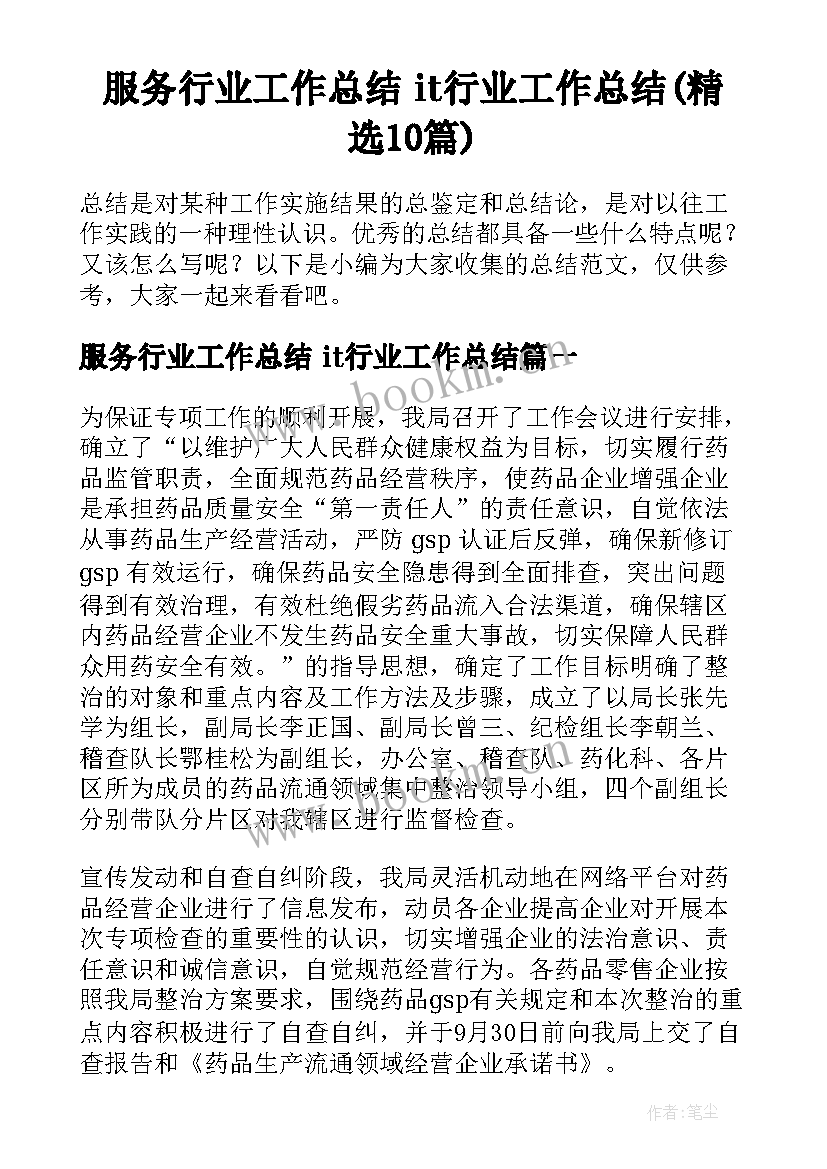 服务行业工作总结 it行业工作总结(精选10篇)