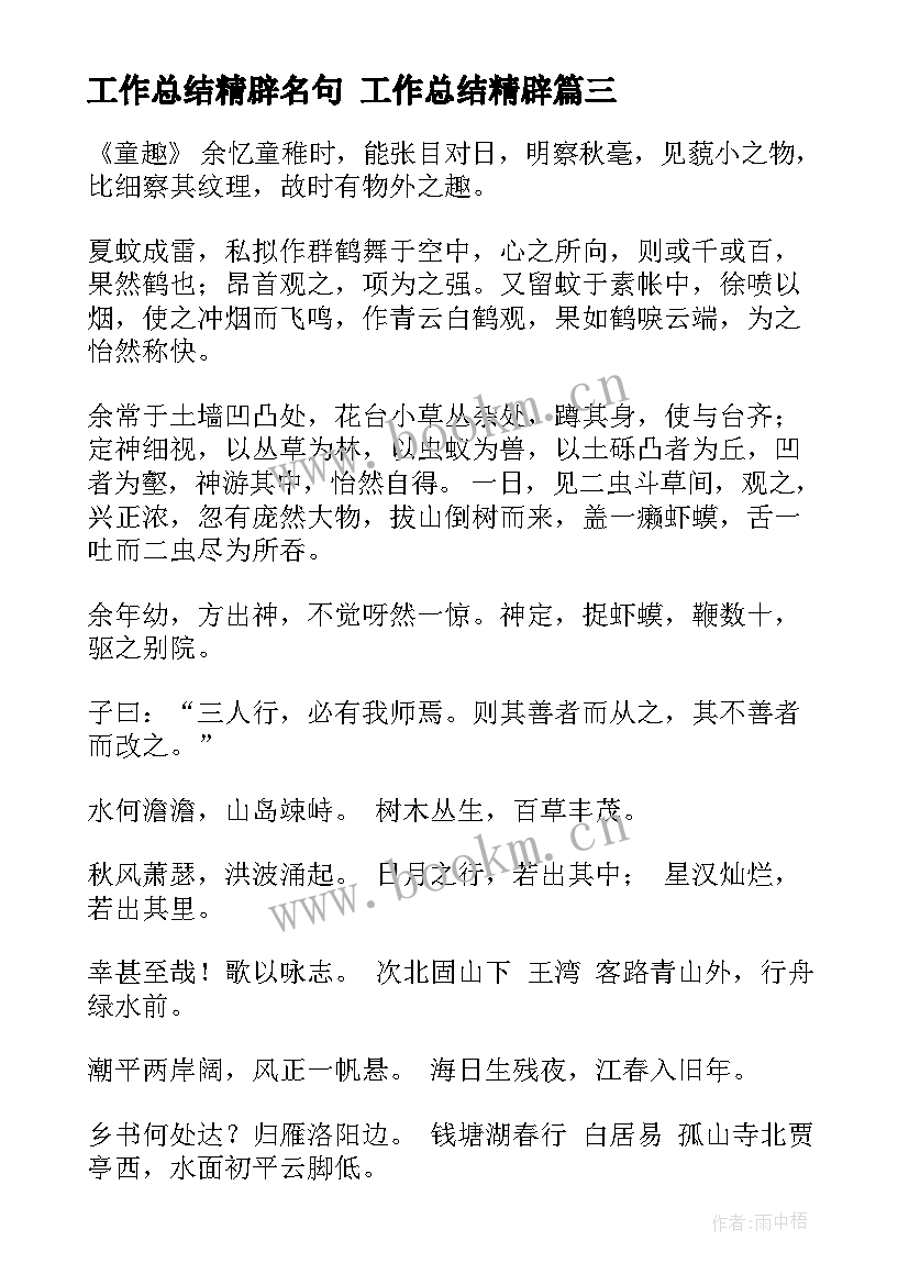 2023年工作总结精辟名句 工作总结精辟(通用6篇)