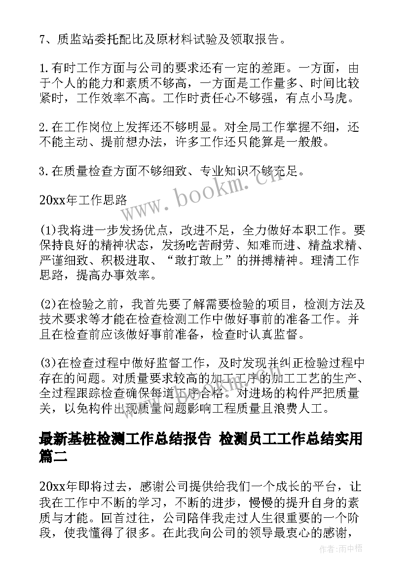 基桩检测工作总结报告 检测员工工作总结(模板9篇)