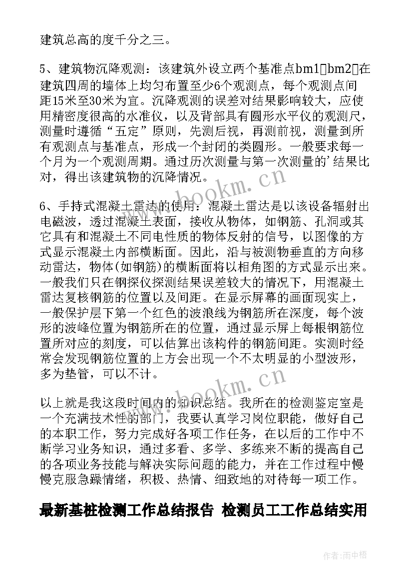 基桩检测工作总结报告 检测员工工作总结(模板9篇)