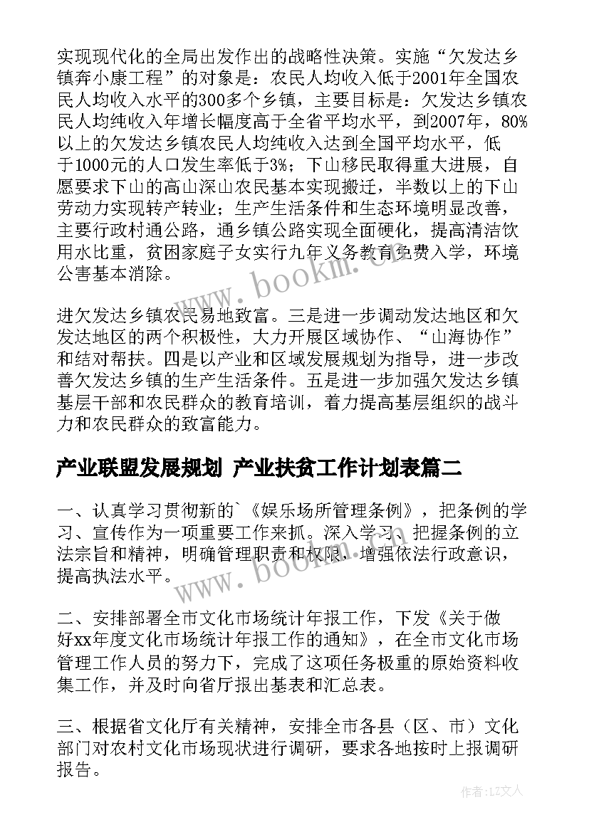 产业联盟发展规划 产业扶贫工作计划表(优质6篇)