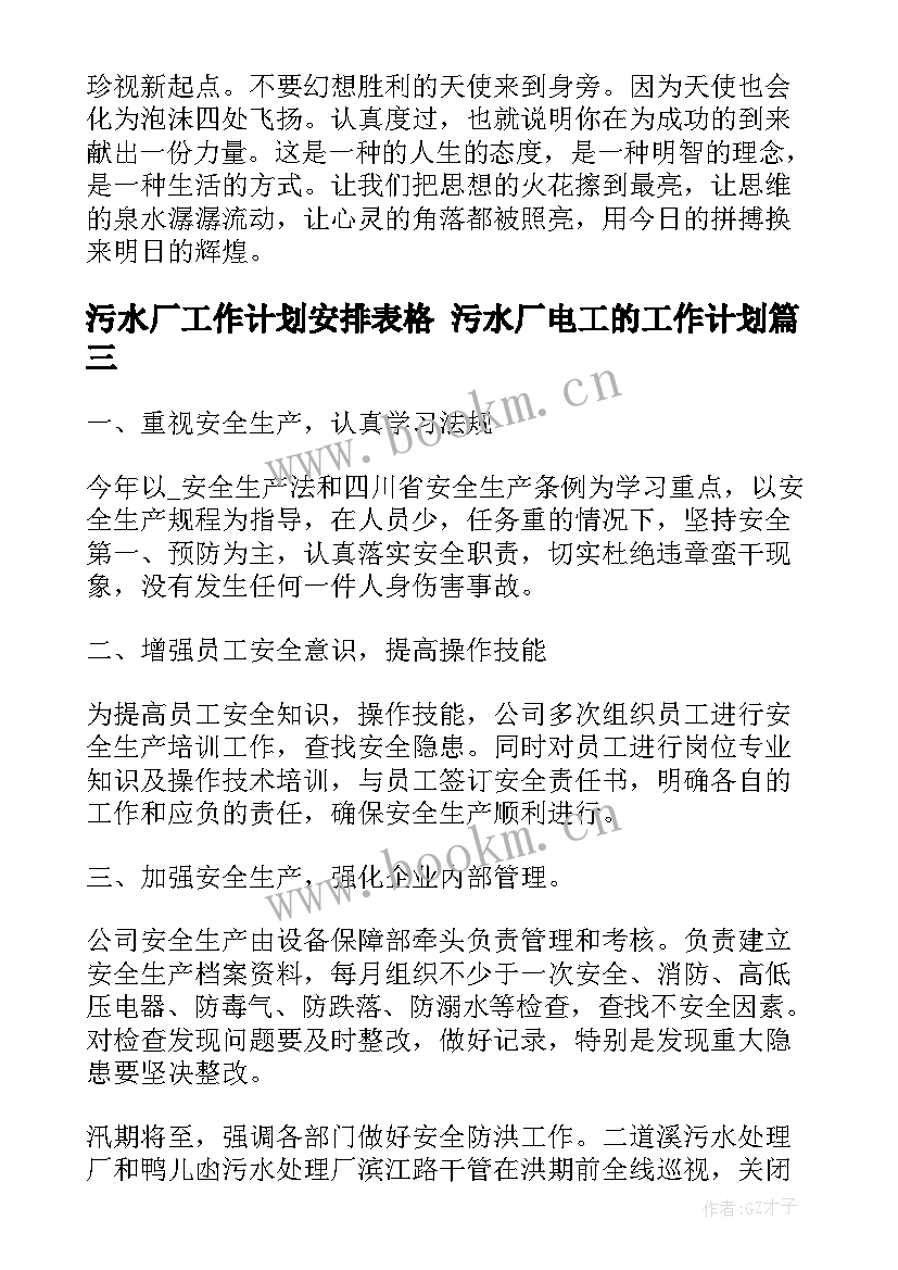 2023年污水厂工作计划安排表格 污水厂电工的工作计划(实用7篇)