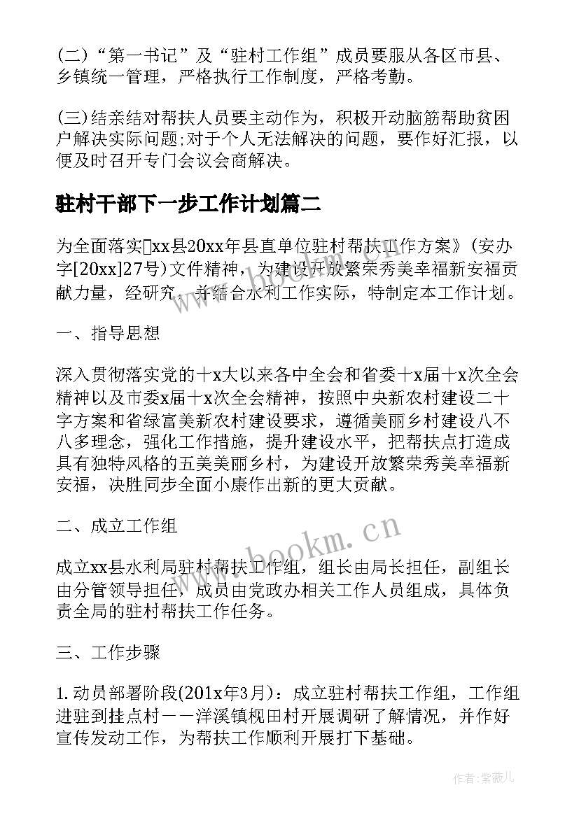 2023年驻村干部下一步工作计划(精选6篇)