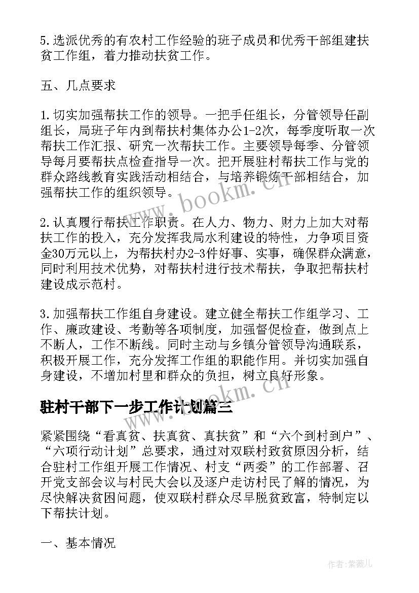 2023年驻村干部下一步工作计划(精选6篇)