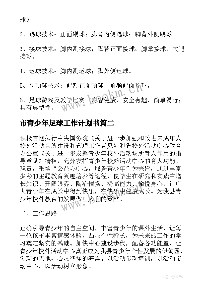 市青少年足球工作计划书(大全10篇)