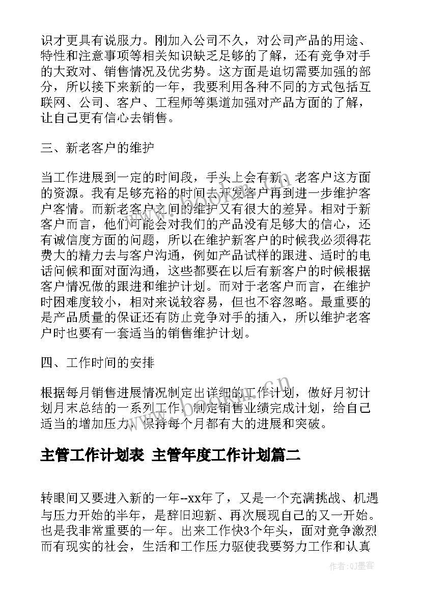 2023年主管工作计划表 主管年度工作计划(大全5篇)