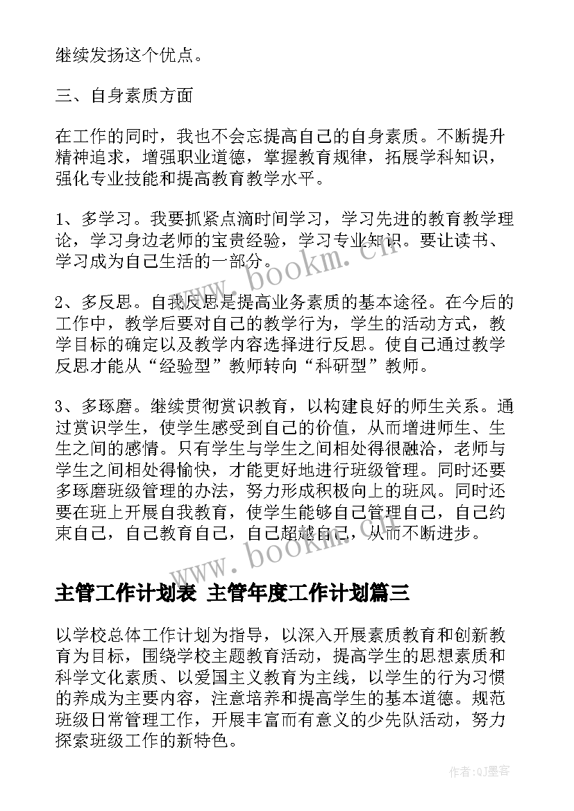 2023年主管工作计划表 主管年度工作计划(大全5篇)