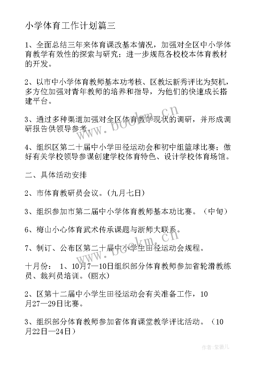 最新小学体育工作计划(实用8篇)