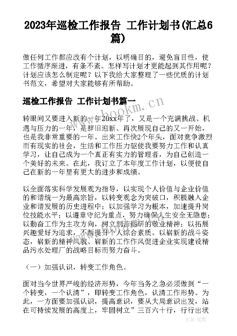 2023年巡检工作报告 工作计划书(汇总6篇)