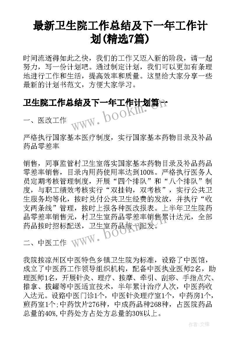 最新卫生院工作总结及下一年工作计划(精选7篇)