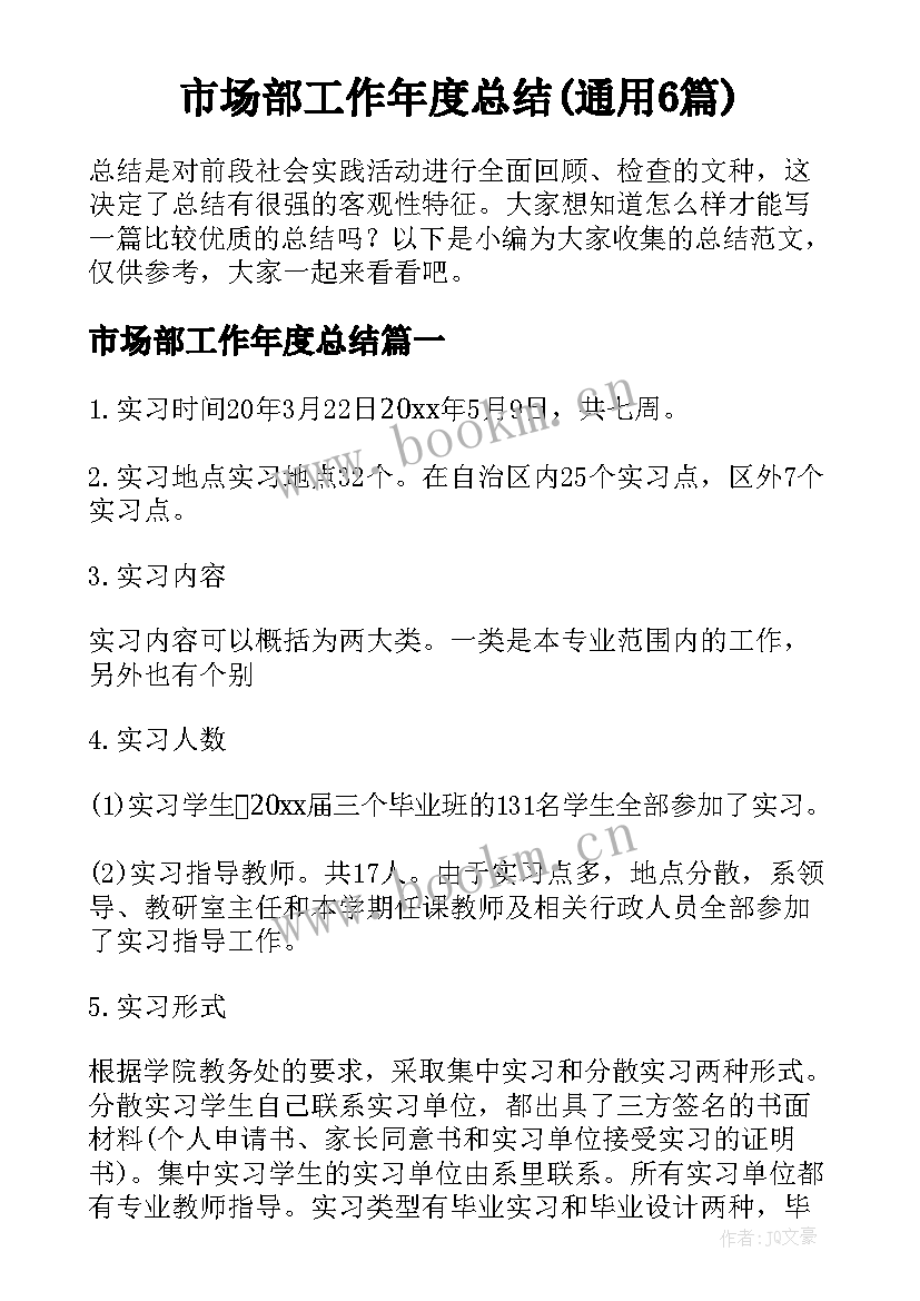 市场部工作年度总结(通用6篇)