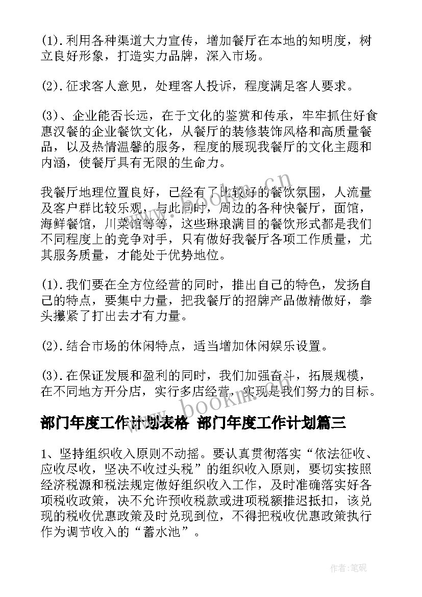 最新部门年度工作计划表格 部门年度工作计划(汇总10篇)