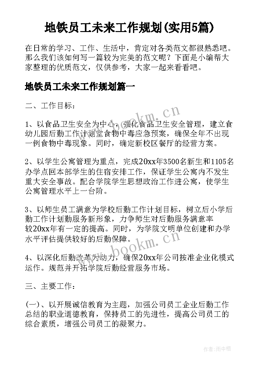 地铁员工未来工作规划(实用5篇)