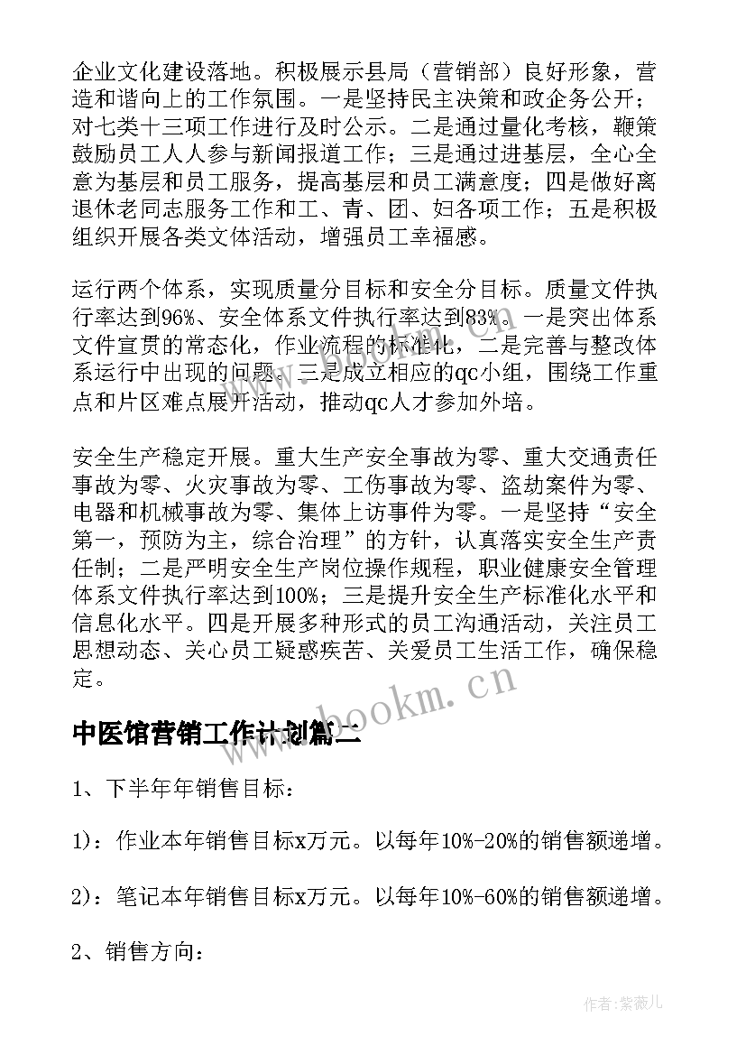 2023年中医馆营销工作计划(通用6篇)