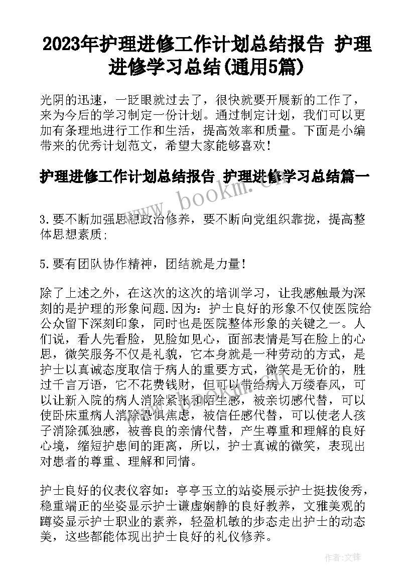 2023年护理进修工作计划总结报告 护理进修学习总结(通用5篇)