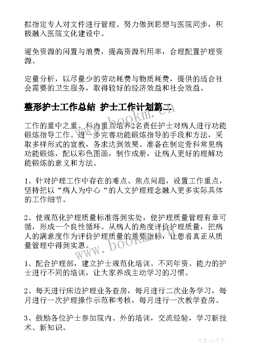 2023年整形护士工作总结 护士工作计划(通用9篇)