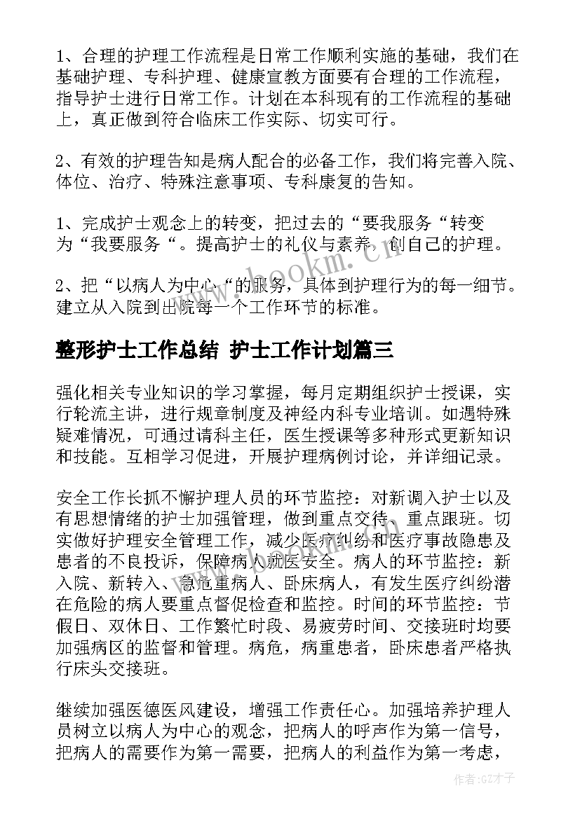 2023年整形护士工作总结 护士工作计划(通用9篇)