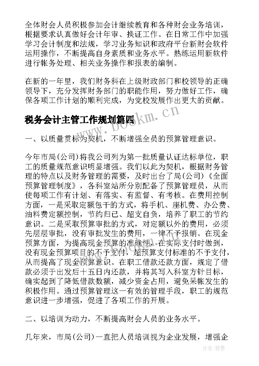 最新税务会计主管工作规划(模板9篇)