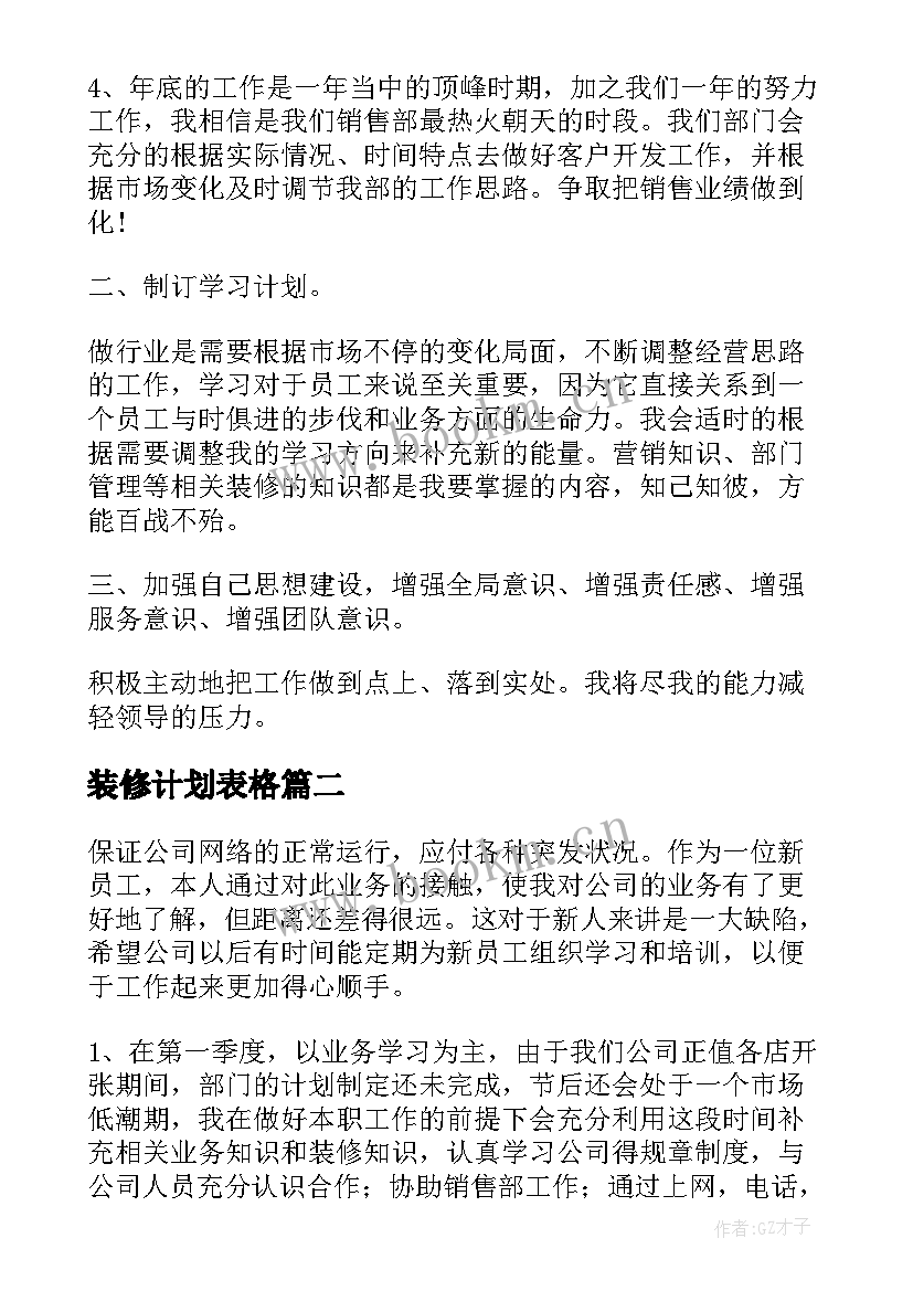 装修计划表格(实用5篇)