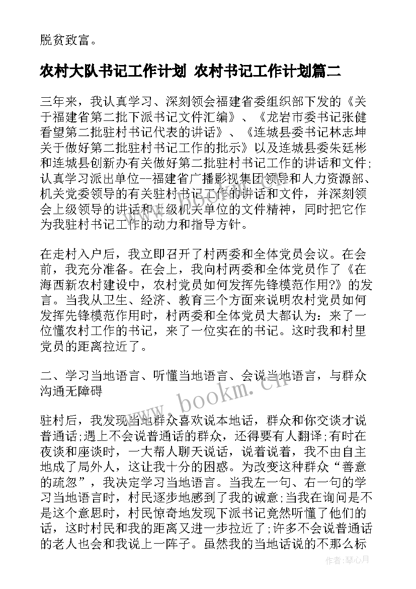 最新农村大队书记工作计划 农村书记工作计划(精选5篇)