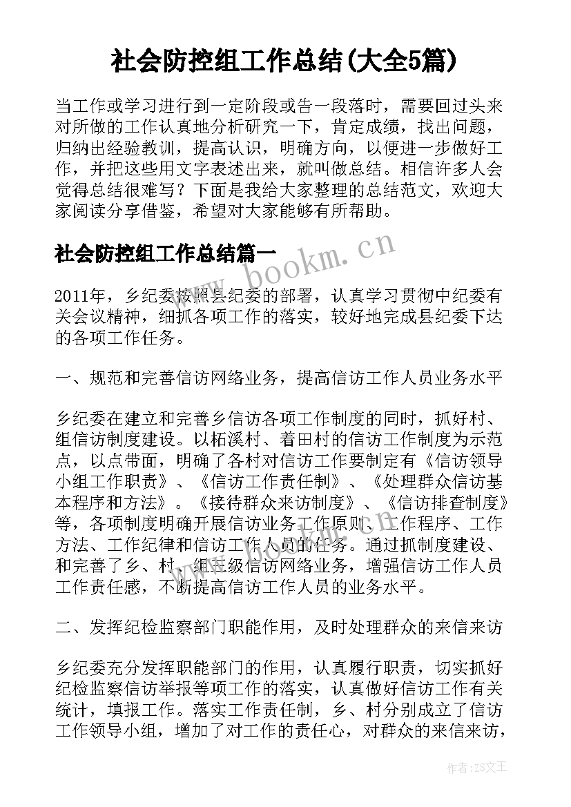 社会防控组工作总结(大全5篇)