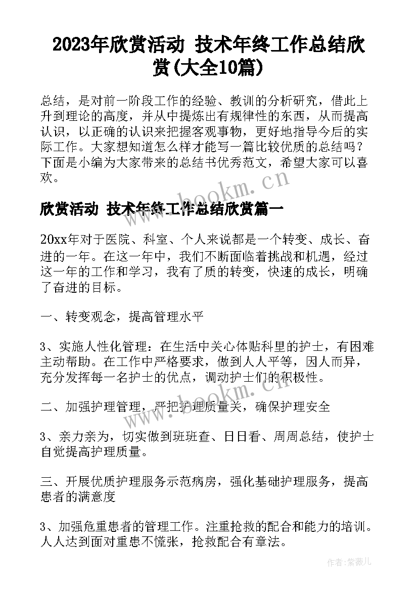 2023年欣赏活动 技术年终工作总结欣赏(大全10篇)