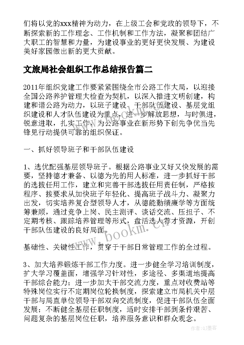 文旅局社会组织工作总结报告(汇总5篇)