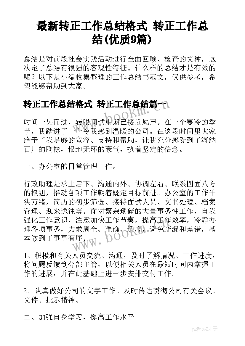 最新转正工作总结格式 转正工作总结(优质9篇)