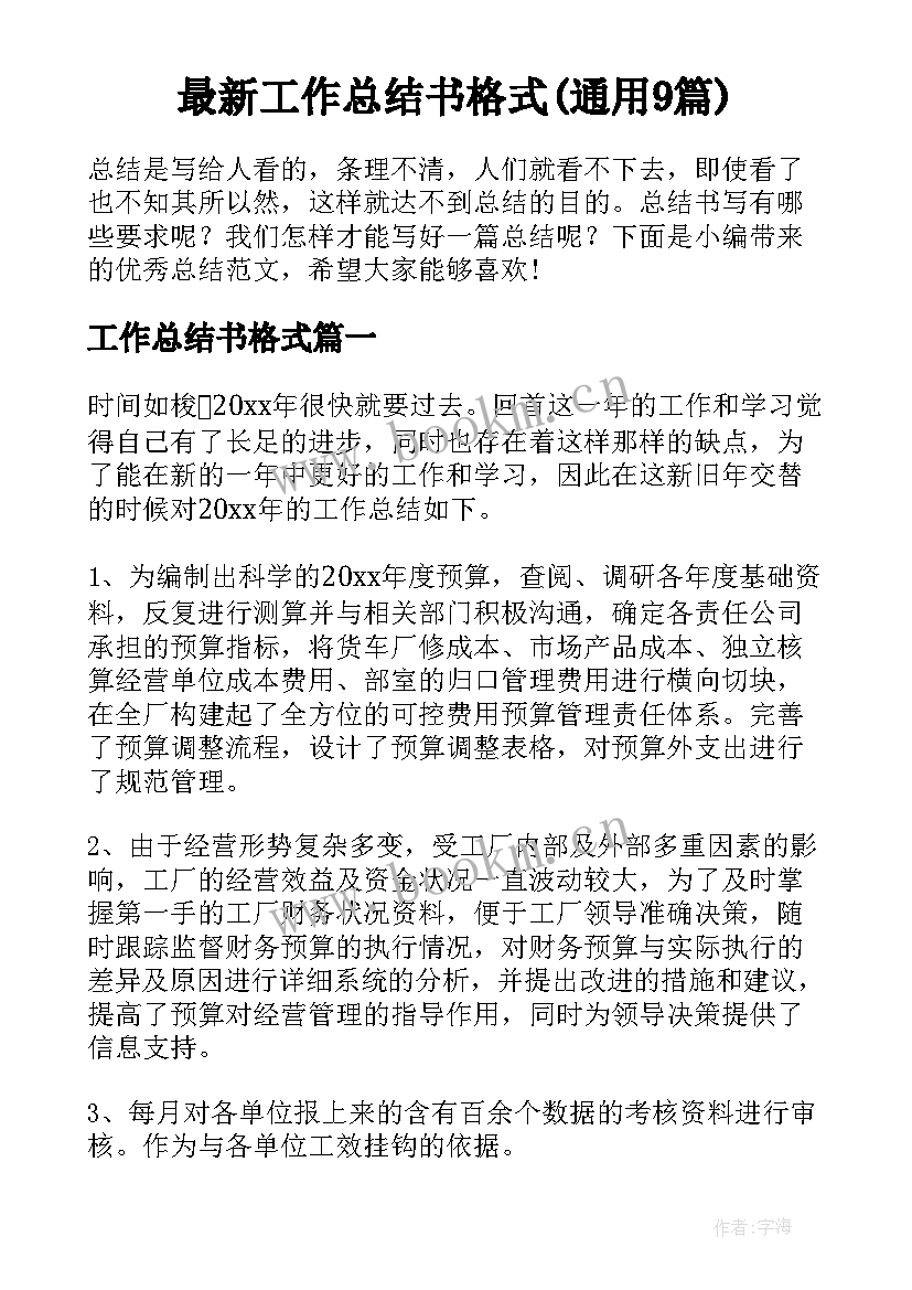 最新工作总结书格式(通用9篇)